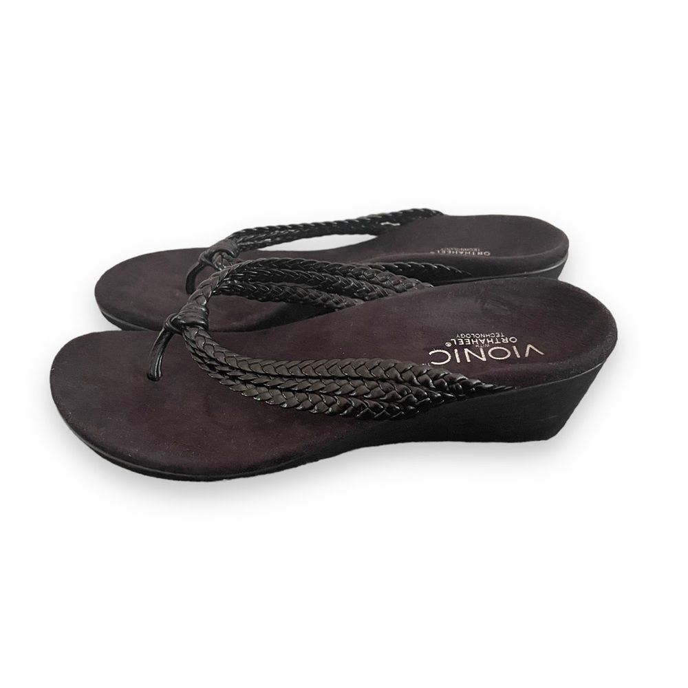 Vionic Black Braided Wedge Sandals - Picture 2 of 7